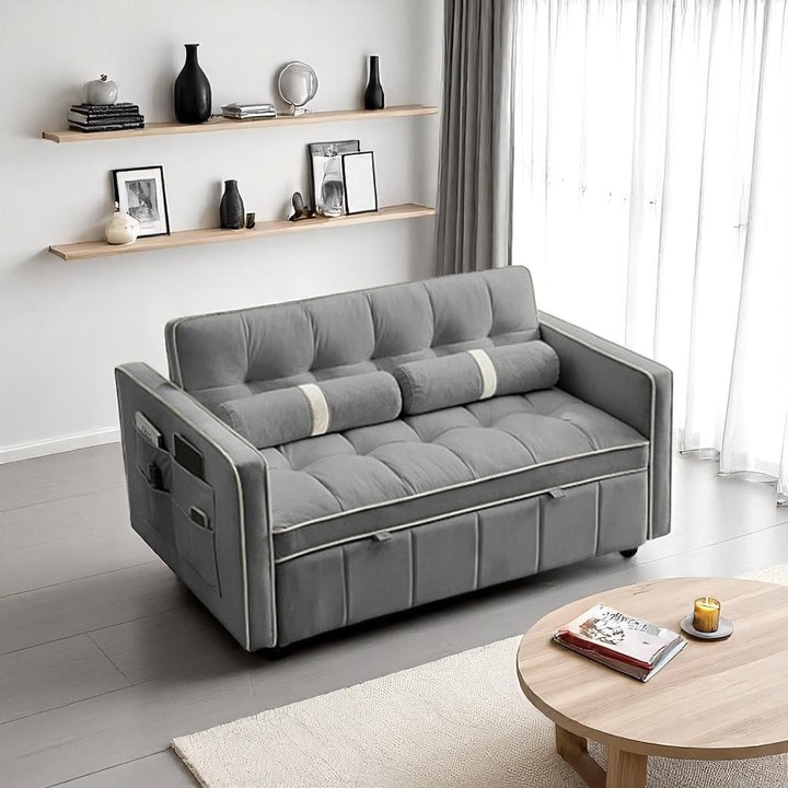 Velour Pull Out Sleeper Sofa Bed In Fabric Upholstery - Grey