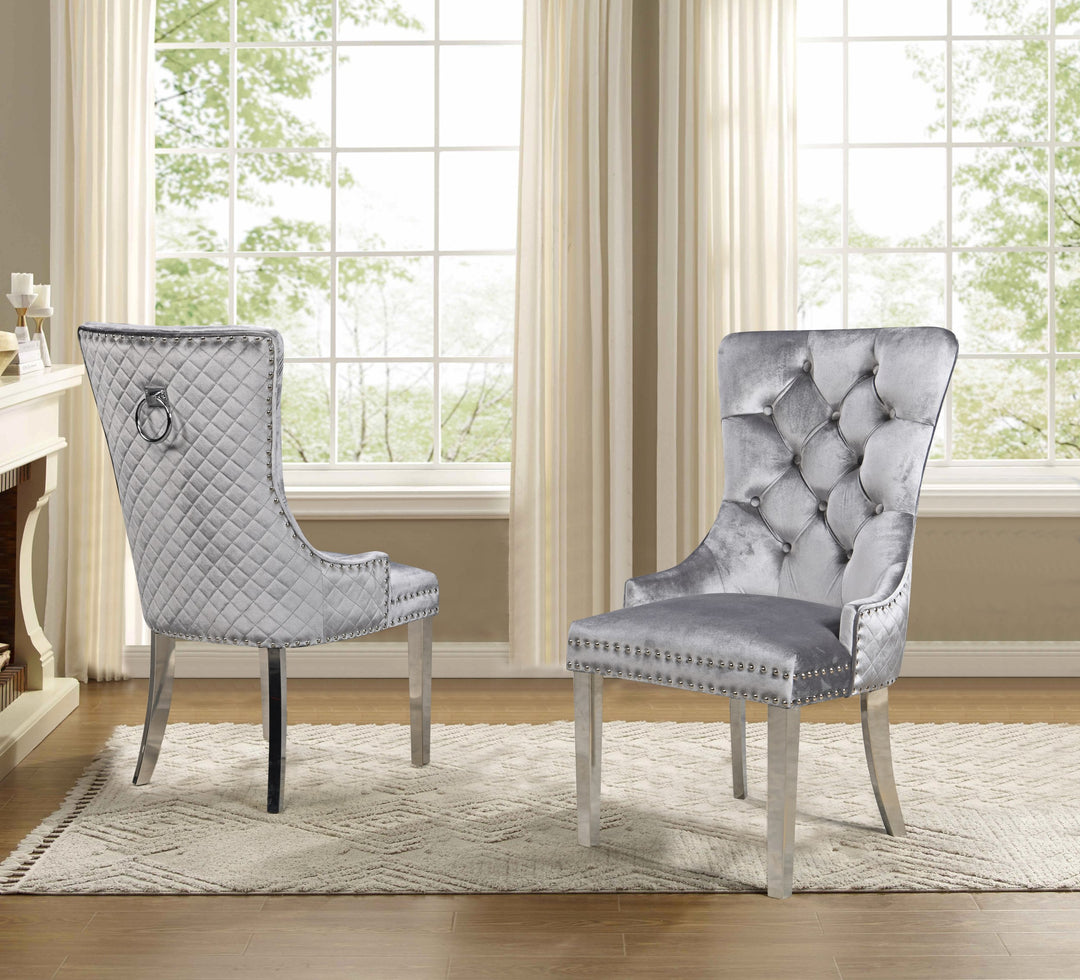 Emerson Relaxing Dining Chair With Velvet Upholstery (Set of 2) | Available in Grey, Blue, Black & Beige Colors