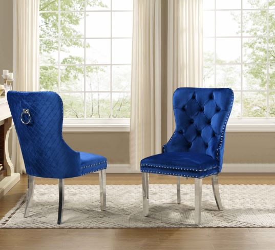 Emerson Relaxing Dining Chair With Velvet Upholstery (Set of 2) | Available in Grey, Blue, Black & Beige Colors
