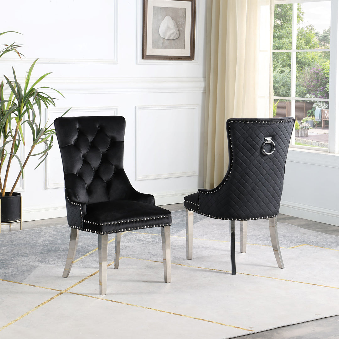 Emerson Relaxing Dining Chair With Velvet Upholstery (Set of 2) | Available in Grey, Blue, Black & Beige Colors