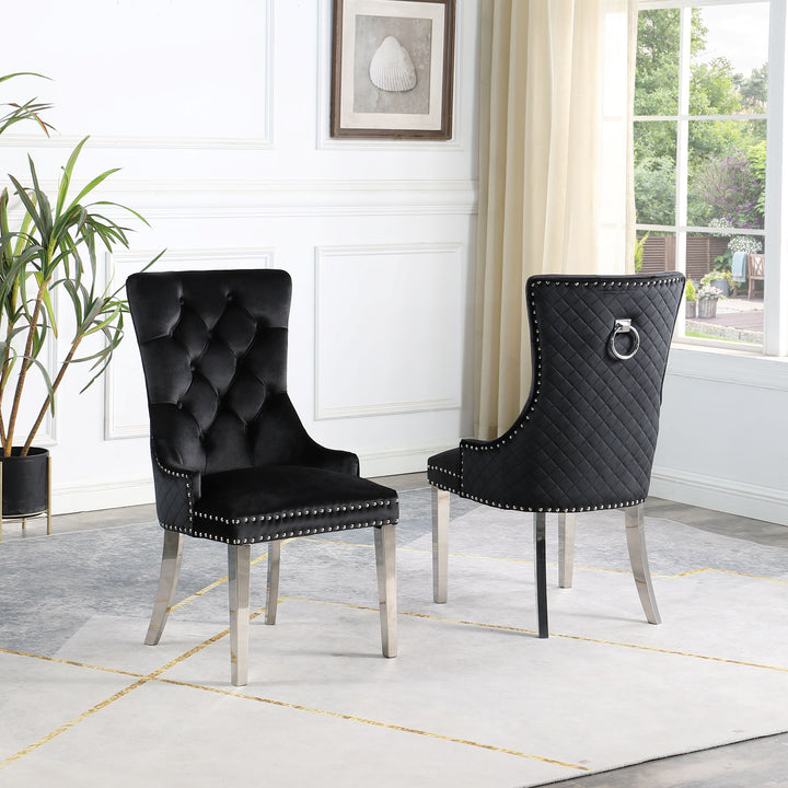 Emerson Relaxing Dining Chair With Velvet Upholstery (Set of 2) | Available in Grey, Blue, Black & Beige Colors