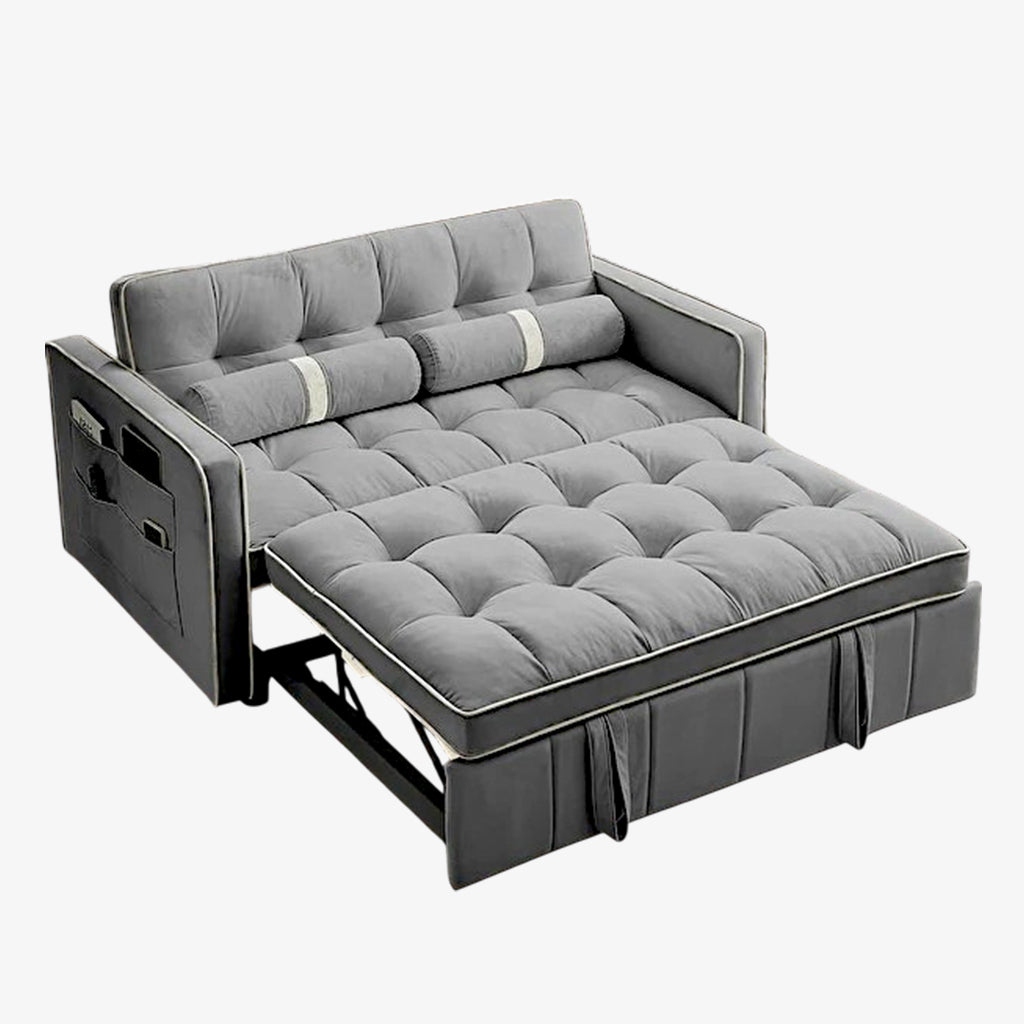 Velour Pull Out Sleeper Sofa Bed In Fabric Upholstery - Grey