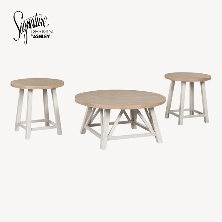 T193-13 Fawndell Occasional Table Set (Set of 3) - White/ Brown | Signature Design By Ashley