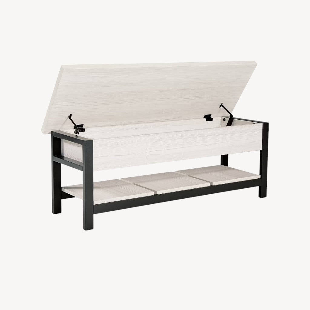 A3000312 Rhyson Storage Bench - White/ Black | Signature Design By Ashley