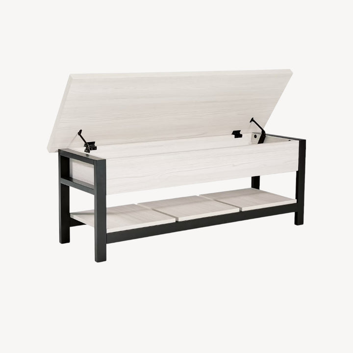 A3000312 Rhyson Storage Bench - White/ Black | Signature Design By Ashley