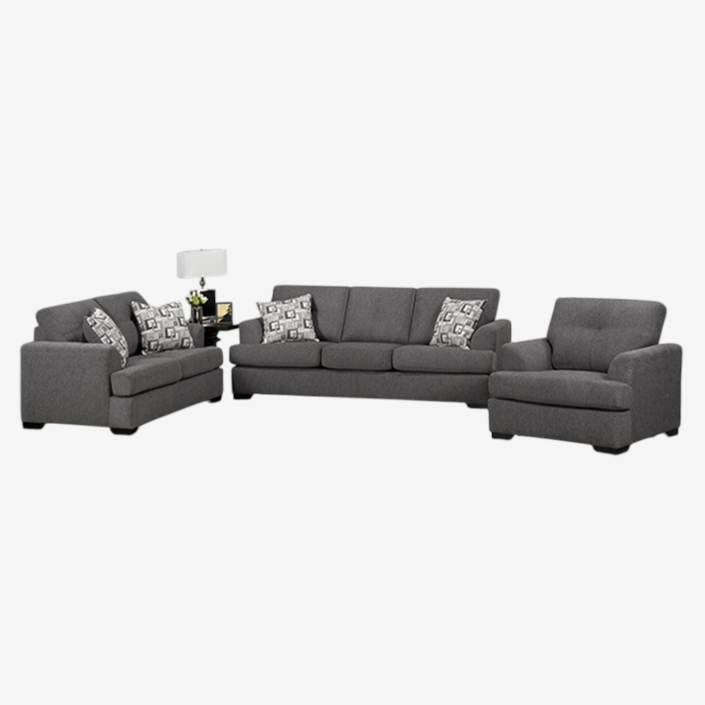 Oslo 3-Piece Sofa Set In Fabric Upholstery - Grey
