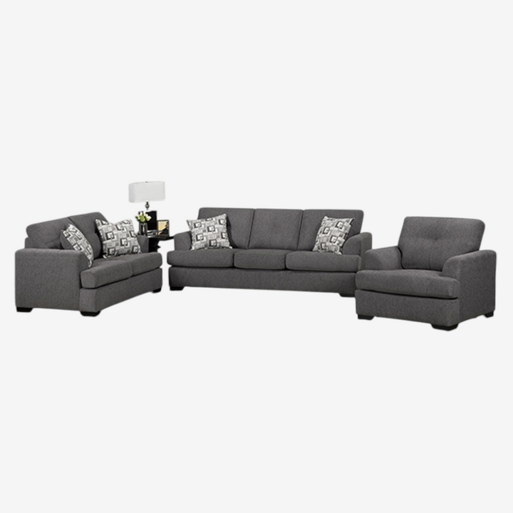 Oslo 3-Piece Sofa Set In Fabric Upholstery - Grey