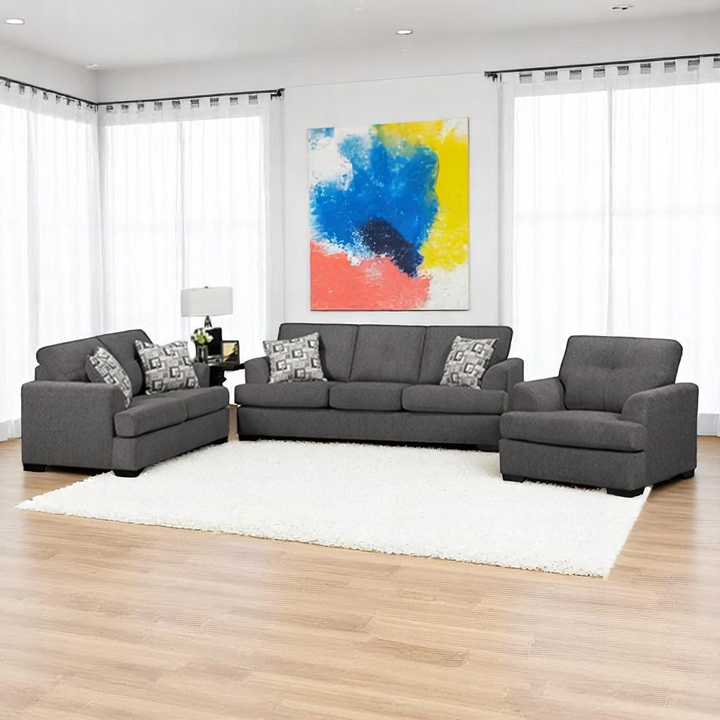 Oslo 3-Piece Sofa Set In Fabric Upholstery - Grey