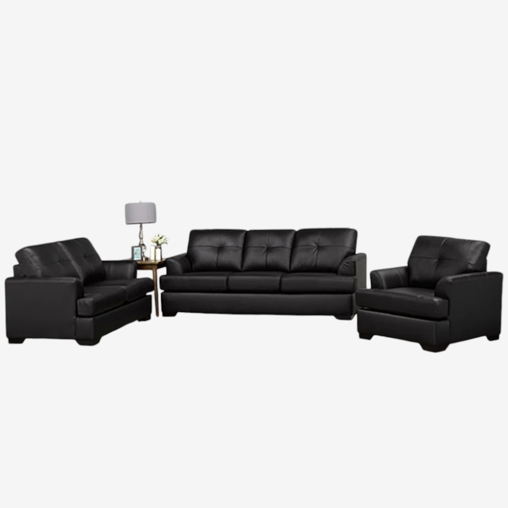 Oslo 3-Piece Sofa Set In Leather Upholstery - Black