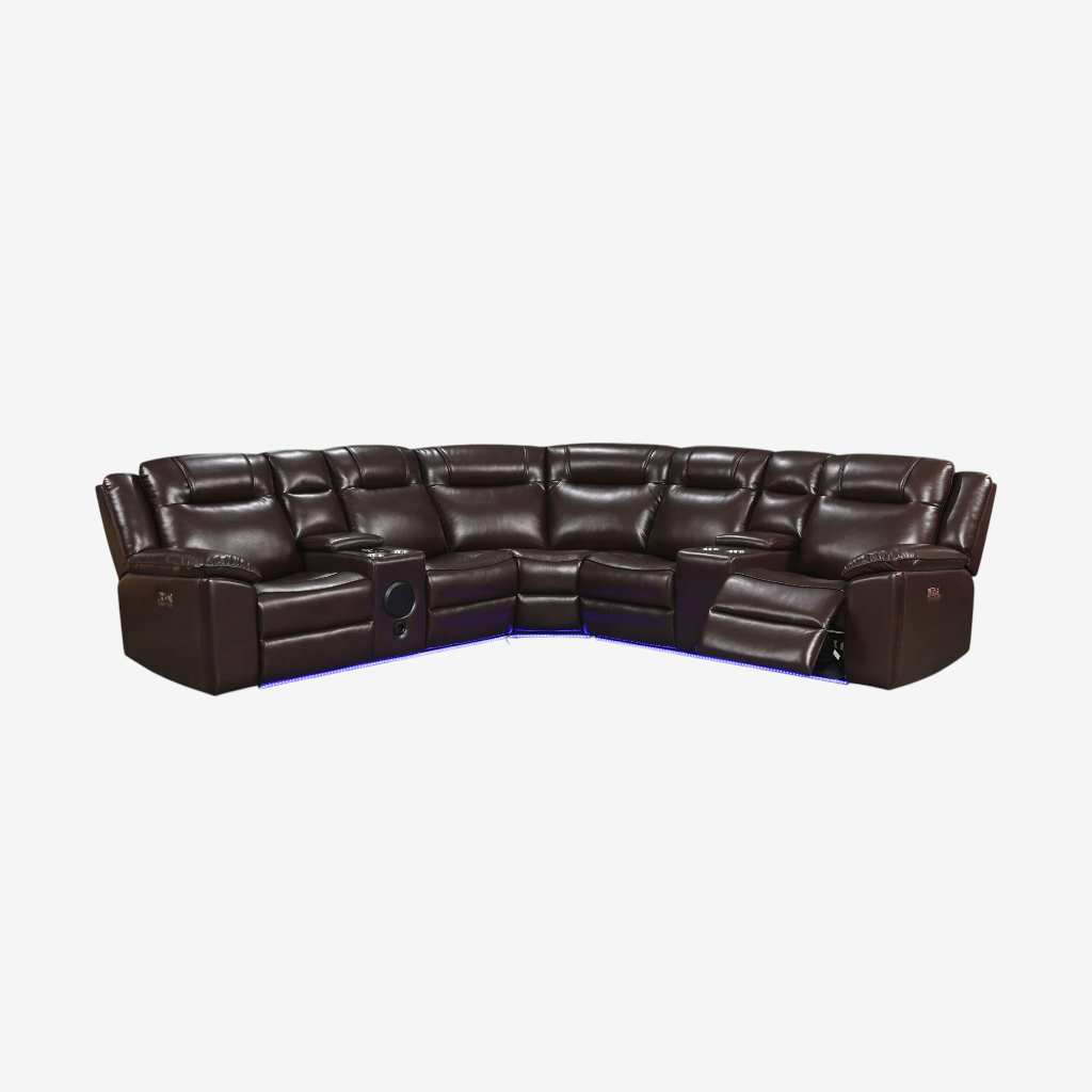Nestle 5-Seater Sectional Recliner In Leathaire Upholstery - Brown