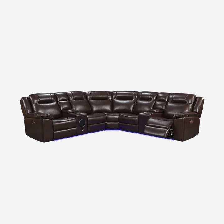 Nestle 5-Seater Sectional Recliner In Leathaire Upholstery - Brown