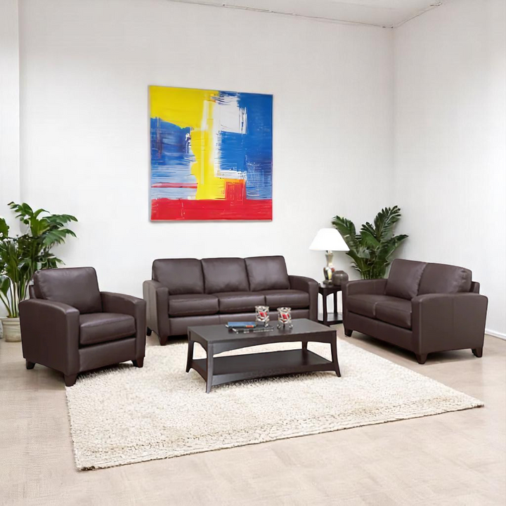 Liora 3-Piece Sofa Set In Leather Upholstery - Chocolate