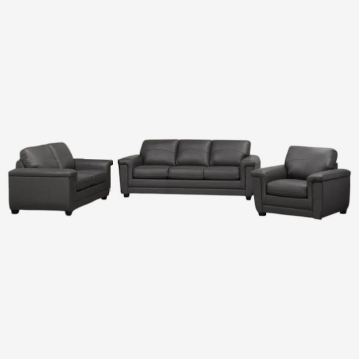Seville 3-Piece Sofa Set In Leather Upholstery - Dark Grey