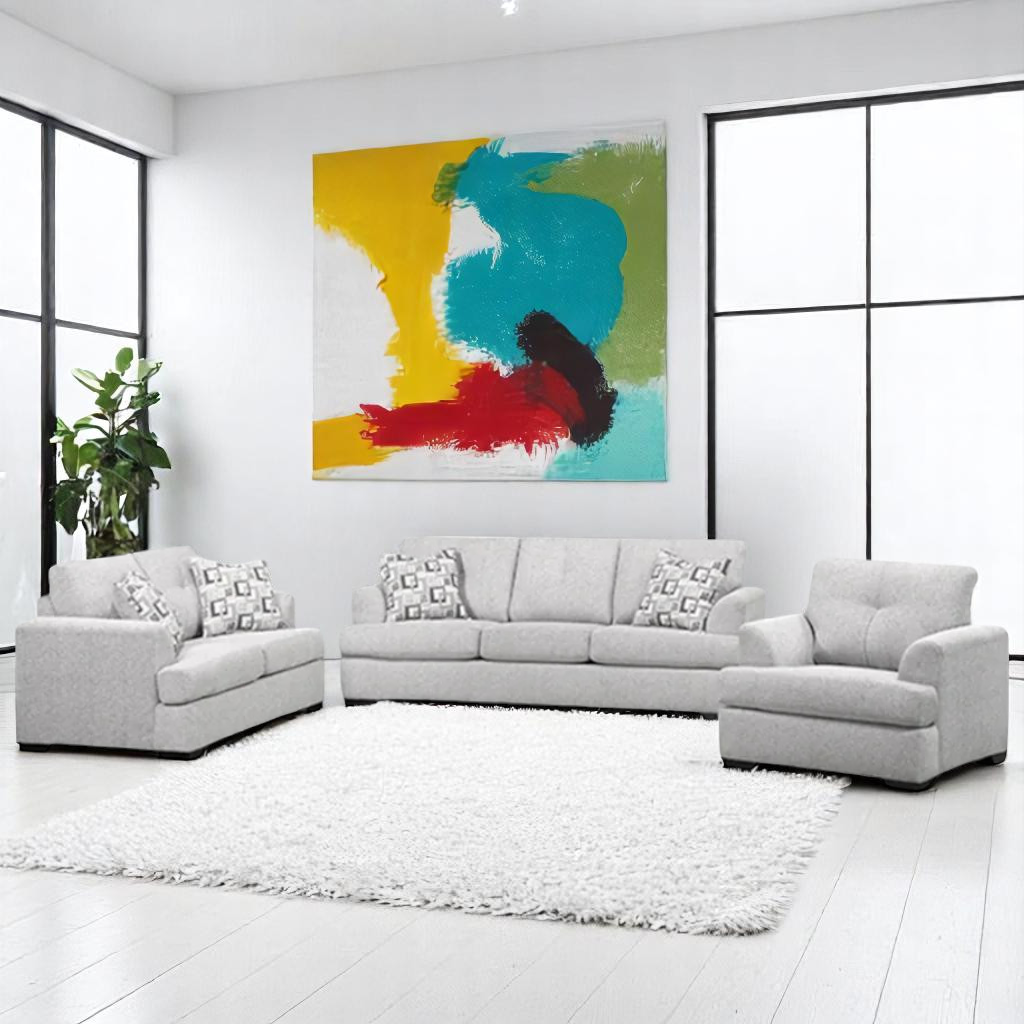 Oslo 3-Piece Sofa Set In Fabric Upholstery - Light Grey