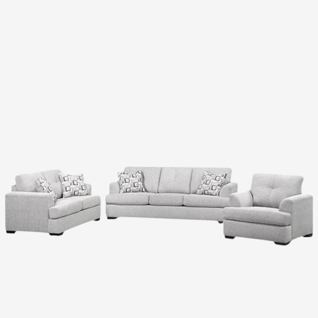 Oslo 3-Piece Sofa Set In Fabric Upholstery - Light Grey