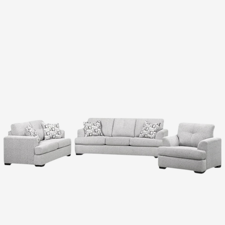 Oslo 3-Piece Sofa Set In Fabric Upholstery - Light Grey