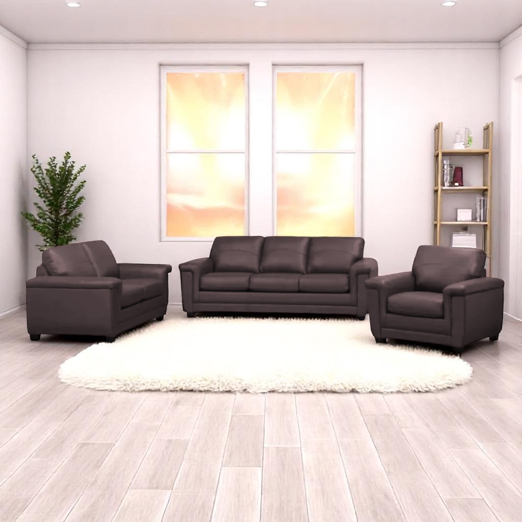 Seville 3-Piece Sofa Set In Leather Upholstery - Cranberry