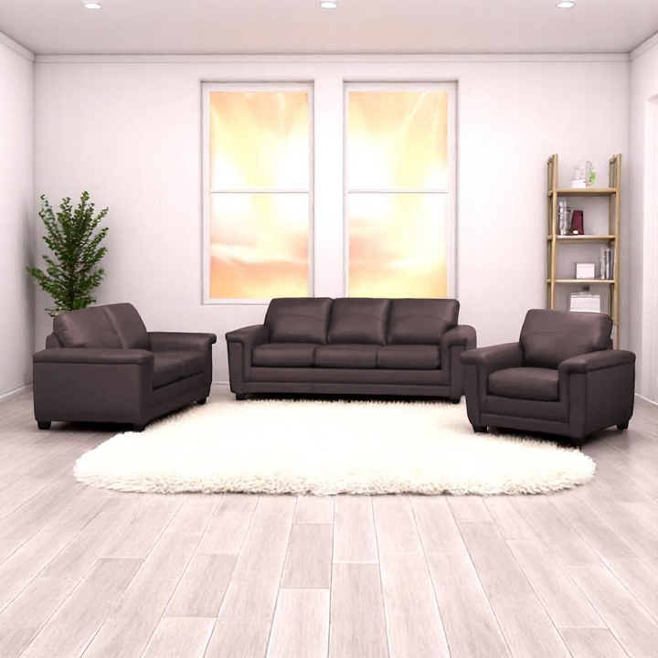 Seville 3-Piece Sofa Set In Leather Upholstery - Cranberry