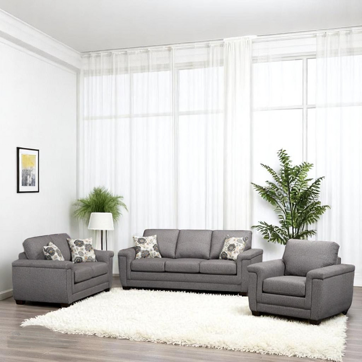 Seville 3-Piece Sofa Set In Fabric Upholstery - Trapeze Grey