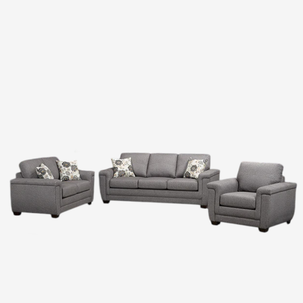 Seville 3-Piece Sofa Set In Fabric Upholstery - Trapeze Grey