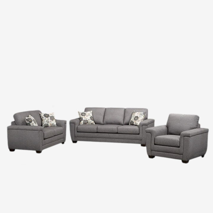 Seville 3-Piece Sofa Set In Fabric Upholstery - Trapeze Grey