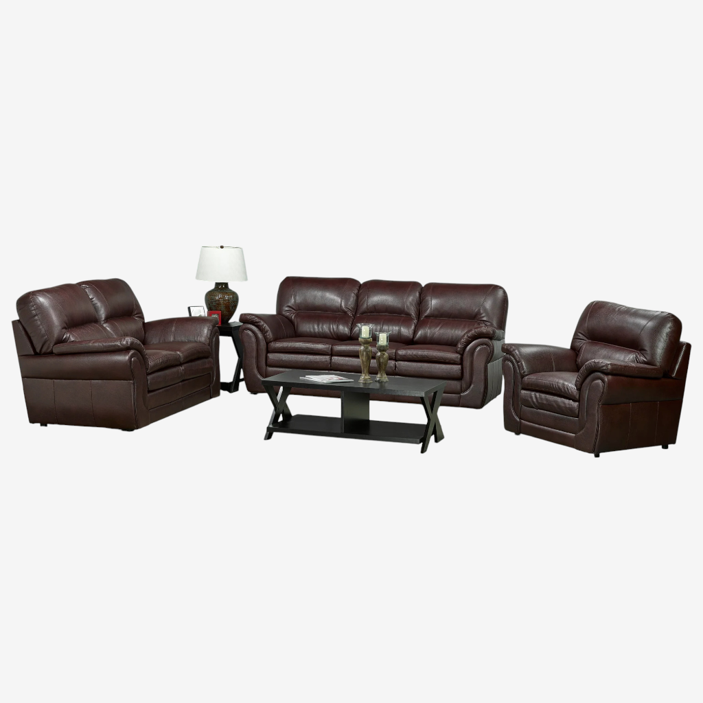 Zane 3-Piece Sofa Set In Leather Upholstery - Umber