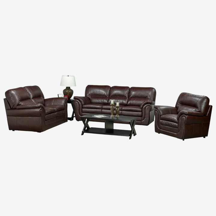 Zane 3-Piece Sofa Set In Leather Upholstery - Umber