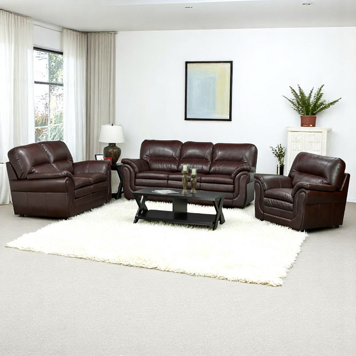 Zane 3-Piece Sofa Set In Leather Upholstery - Umber