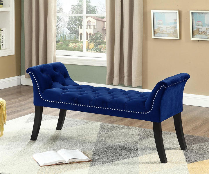 Joy Velvet Upholstered Bench With Nail Head Detailing - Navy Blue