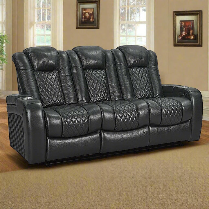 Pulse Power Recliner Sofa With Bottom LED Lighting - Midnight Black