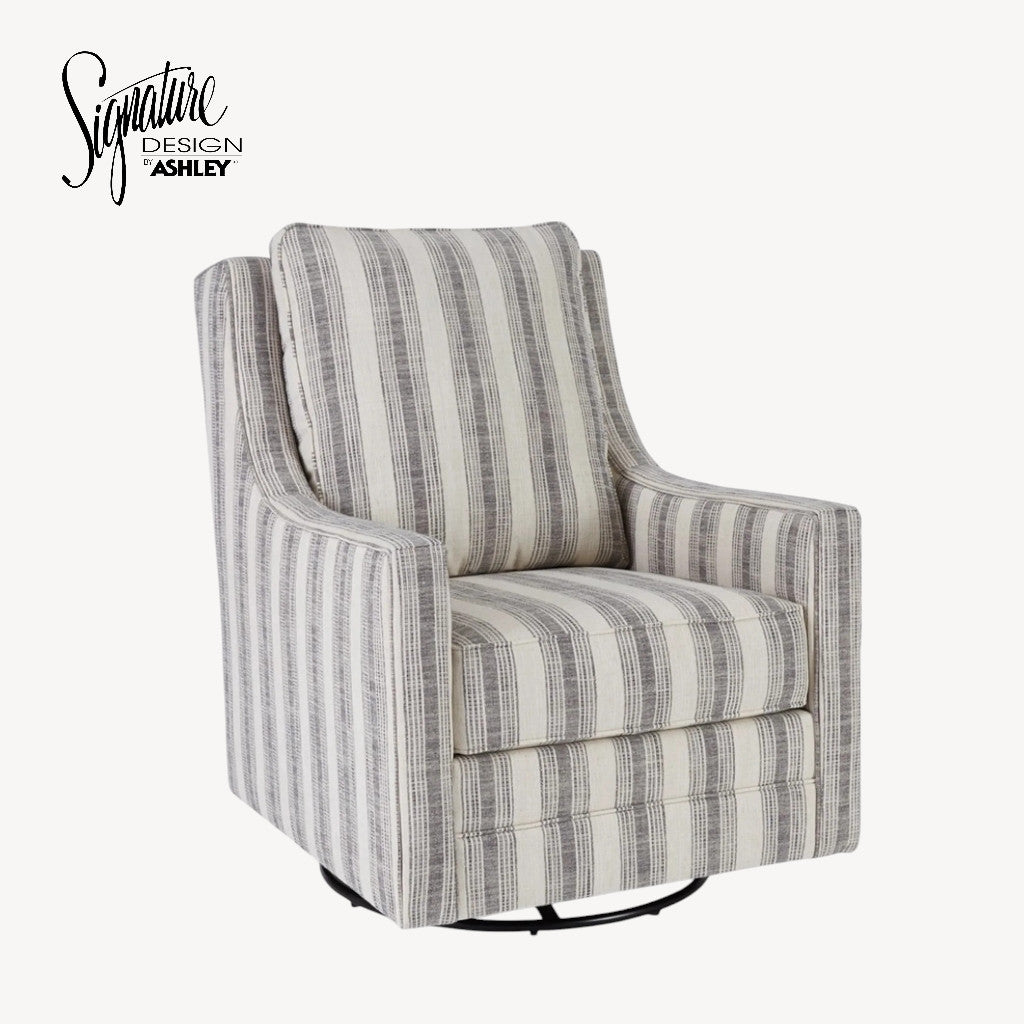 A3000207 Kambria Swivel Glider Accent Chair In Ivory/ Black Finish | Signature Design By Ashley