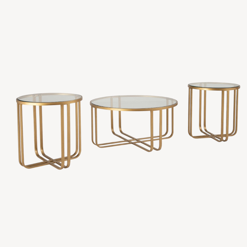T398-13 Milloton Coffee and End Table Set Gold (Set of 3) | Signature Design By Ashley