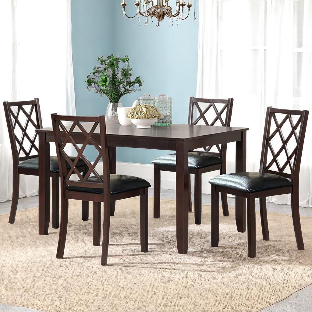 Spencer Wooden Dining Table Set For 4 With PU Upholstered Chairs - Cherry