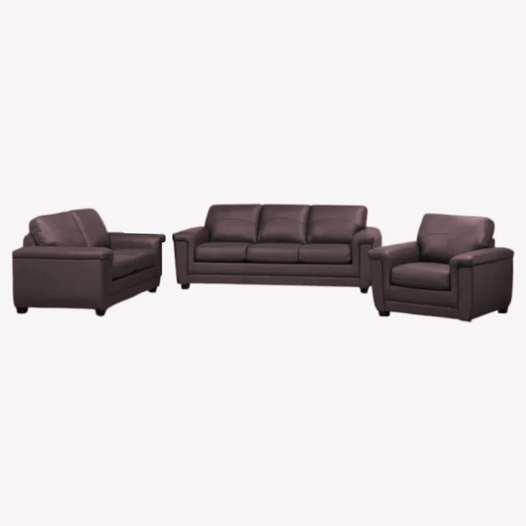 Seville 3-Piece Sofa Set In Leather Upholstery - Cranberry