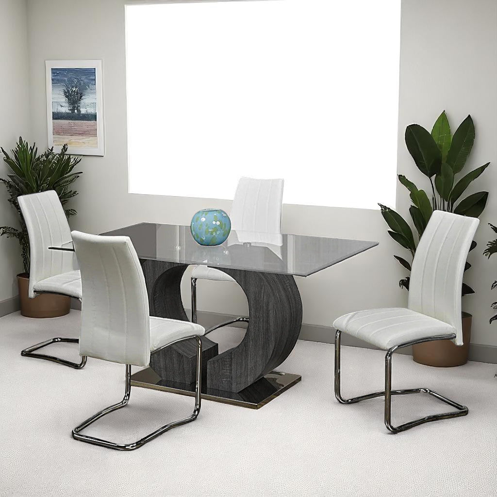 Zeke Dining Table Set For 4 With PU Upholstered Chairs - White/ Grey