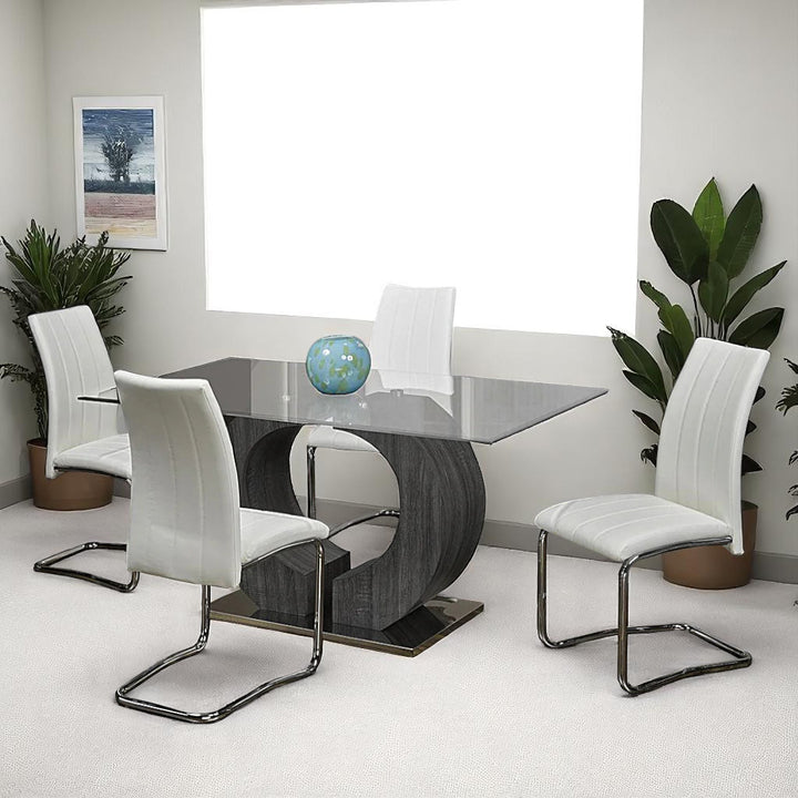 Zeke Dining Table Set For 4 With PU Upholstered Chairs - White/ Grey