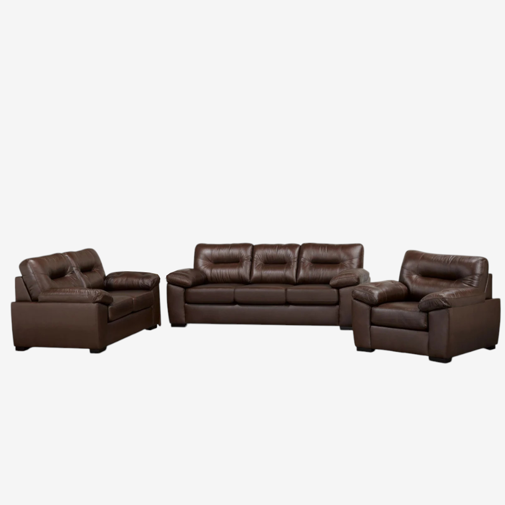 Savoy 3-Piece Sofa Set In Leather Upholstery - Brown