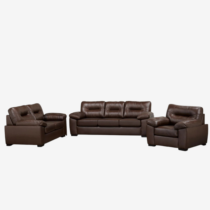 Savoy 3-Piece Sofa Set In Leather Upholstery - Brown
