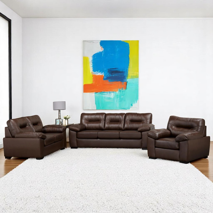 Savoy 3-Piece Sofa Set In Leather Upholstery - Brown