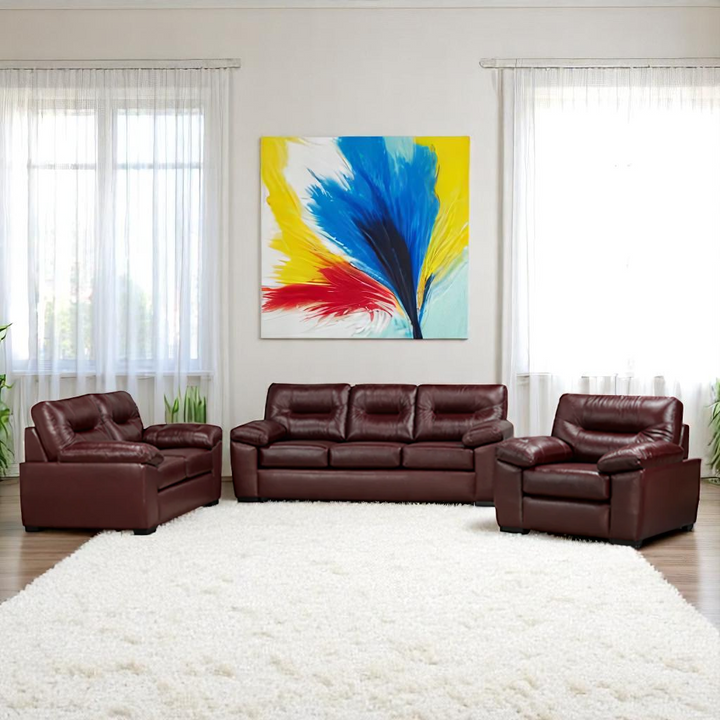 Savoy 3-Piece Sofa Set In Leather Upholstery - Merlot
