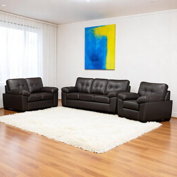 Diora 3-Piece Sofa Set In Leather Upholstery - Chocolate