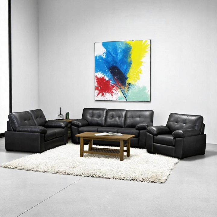 Diora 3-Piece Sofa Set In Leather Upholstery - Black