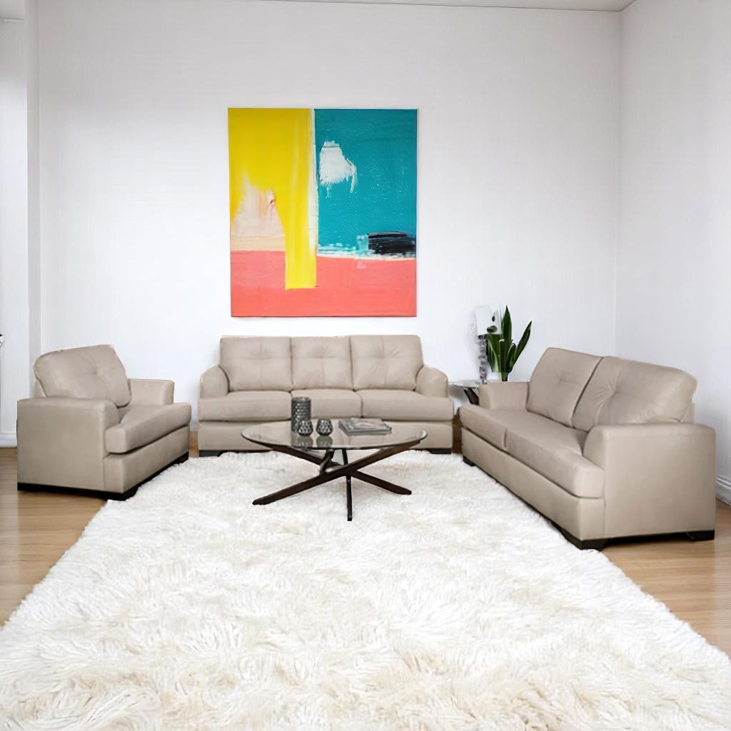 Oslo 3-Piece Sofa Set In Leather Upholstery - Bisque