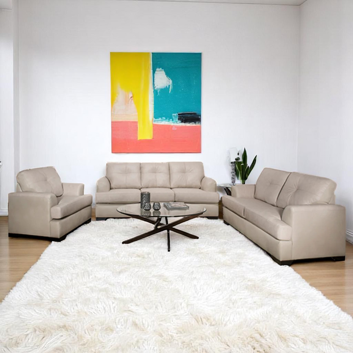Oslo 3-Piece Sofa Set In Leather Upholstery - Bisque