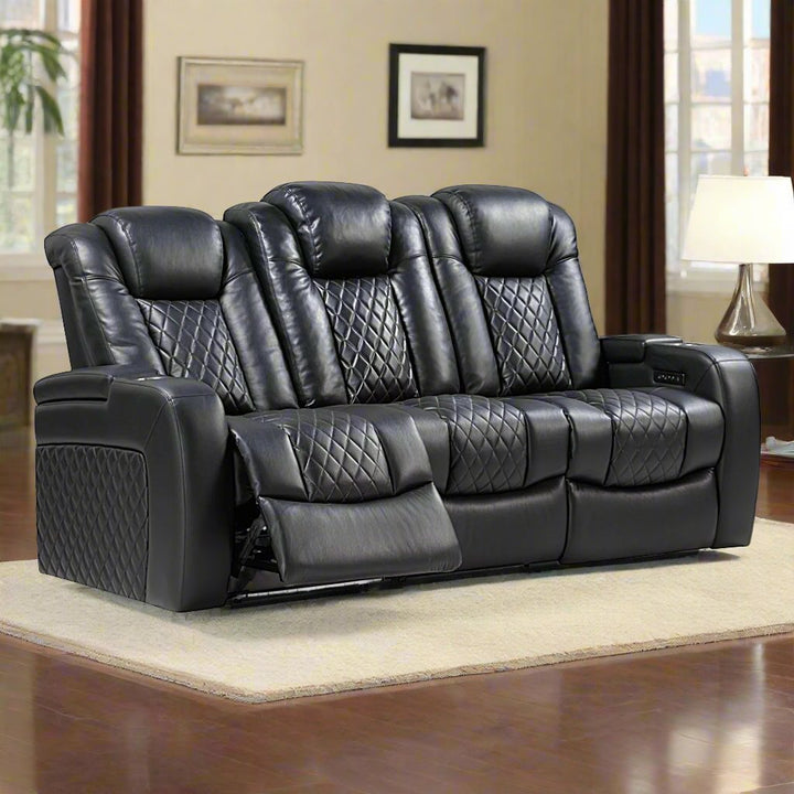 Pulse Power Recliner Sofa With Bottom LED Lighting - Midnight Black
