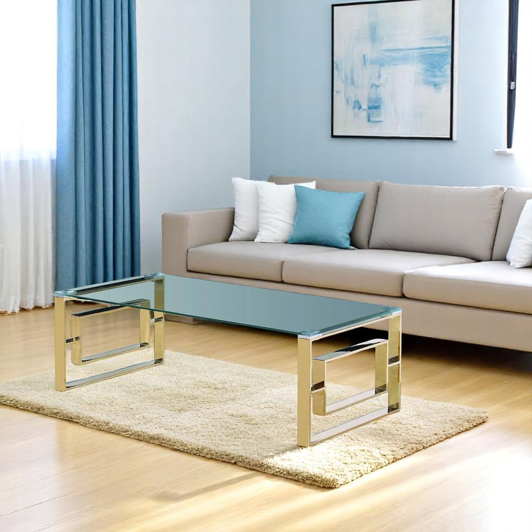 Jivin Tempered Glass Coffee Table With Gold Finish