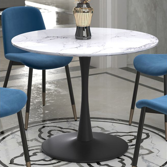 Livo Round Dining Table With Metallic Base - White Faux Marble/ Black | Available in 40" & 48" Sizes