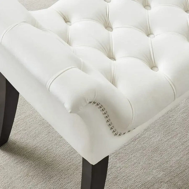 Joy Velvet Upholstered Bench With Nail Head Detailing - Ivory
