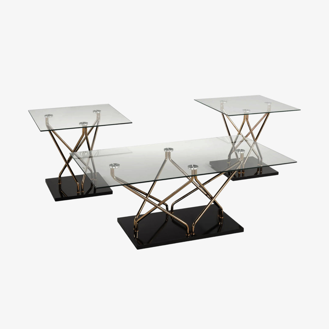 Lily 3-Piece Coffee Table Set In Rose Gold/ Black Finish