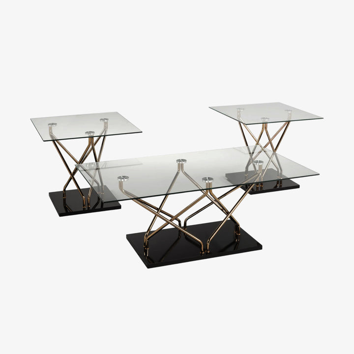 Lily 3-Piece Coffee Table Set In Rose Gold/ Black Finish